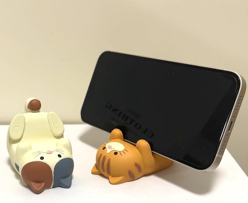 Eysinyge Cute Cat Phone Stand Set, 2-Pack Desktop Cell Phone Holders, Orange and White Kitty Design, Funny Gifts for Cat Lovers, Resin Desk Decor Accessory 3.3 x 2.3 x 2.0 inches - Image 3